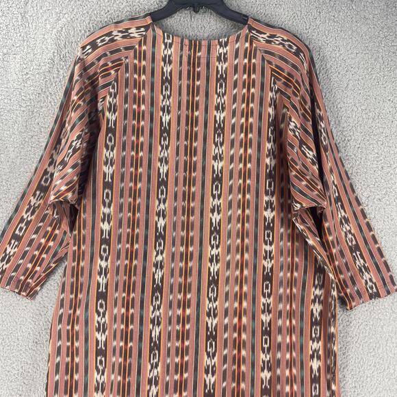 El Huarache Kimono Jacket Womens XL Brown Ikat Stripe Hand Woven Cotton Duster - Picture 9 of 15